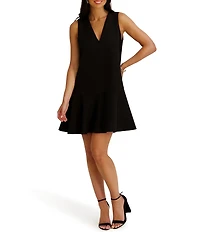 Kensie V-neck Sleeveless Button Front Aline Twill Mini Dress