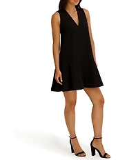 Kensie V-neck Sleeveless Button Front Aline Twill Mini Dress