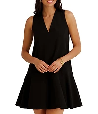 Kensie V-neck Sleeveless Button Front Aline Twill Mini Dress