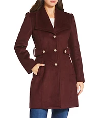 Kensie Wool Blend Oversize Collar Side Tab Button Front Walker Coat