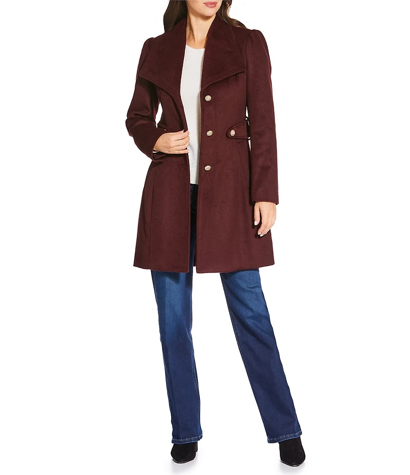 Kensie Wool Blend Oversize Collar Side Tab Button Front Walker Coat