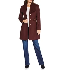 Kensie Wool Blend Oversize Collar Side Tab Button Front Walker Coat