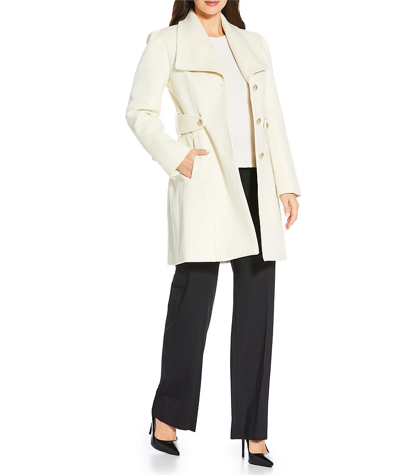 Kensie Wool Blend Oversize Collar Side Tab Button Front Walker Coat