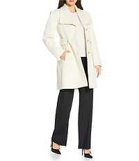 Kensie Wool Blend Oversize Collar Side Tab Button Front Walker Coat