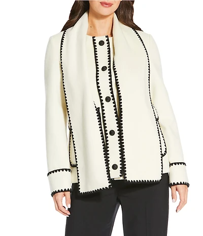 Kensie Wool Blend Scarf Neck Long Sleeves Whipstitch Car Coat