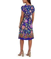 Kensie Woven Floral Print V-Neck Short Sleeve A-Line Dress