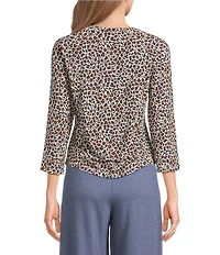 Kinesis Leopard Print 3/4 Sleeve Ruched Crew Neck Tee