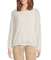 Kinesis Mesh Shoulder Tie Hem Crew Neck Long Sleeve Sweatshirt