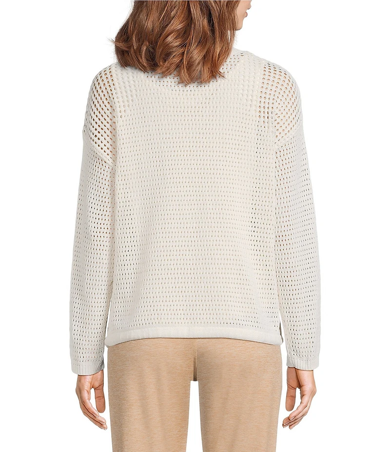 Kinesis Mesh Shoulder Tie Hem Crew Neck Long Sleeve Sweatshirt