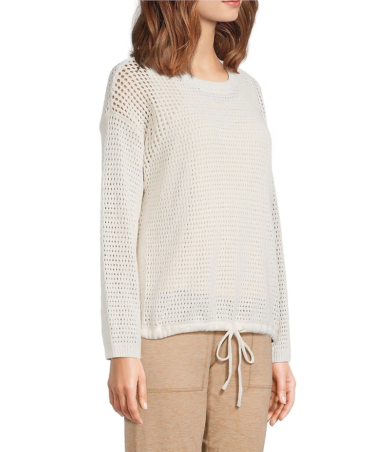 Kinesis Mesh Shoulder Tie Hem Crew Neck Long Sleeve Sweatshirt