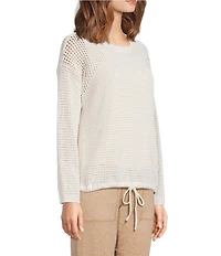 Kinesis Mesh Shoulder Tie Hem Crew Neck Long Sleeve Sweatshirt