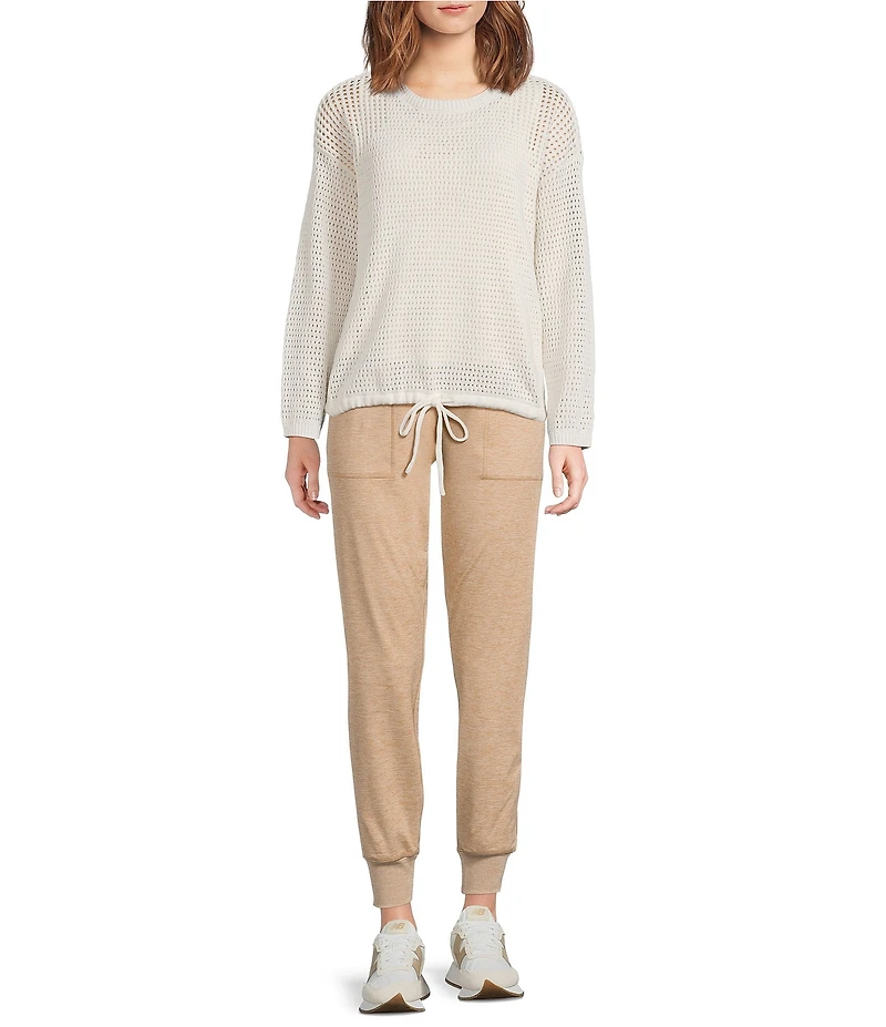 Kinesis Mesh Shoulder Tie Hem Crew Neck Long Sleeve Sweatshirt