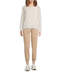 Kinesis Mesh Shoulder Tie Hem Crew Neck Long Sleeve Sweatshirt