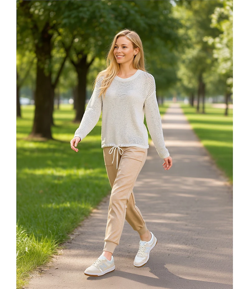 Kinesis Mesh Shoulder Tie Hem Crew Neck Long Sleeve Sweatshirt