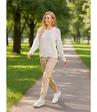 Kinesis Mesh Shoulder Tie Hem Crew Neck Long Sleeve Sweatshirt