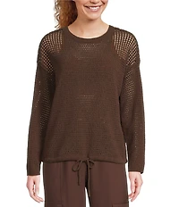 Kinesis Mesh Shoulder Tie Hem Crew Neck Long Sleeve Sweatshirt