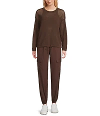 Kinesis Mesh Shoulder Tie Hem Crew Neck Long Sleeve Sweatshirt
