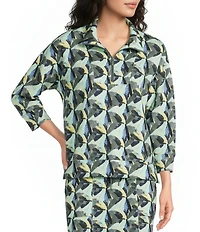 Kinesis Printed Quarter-Zip Mock Neck 3/4 Sleeve Coordinating Pullover