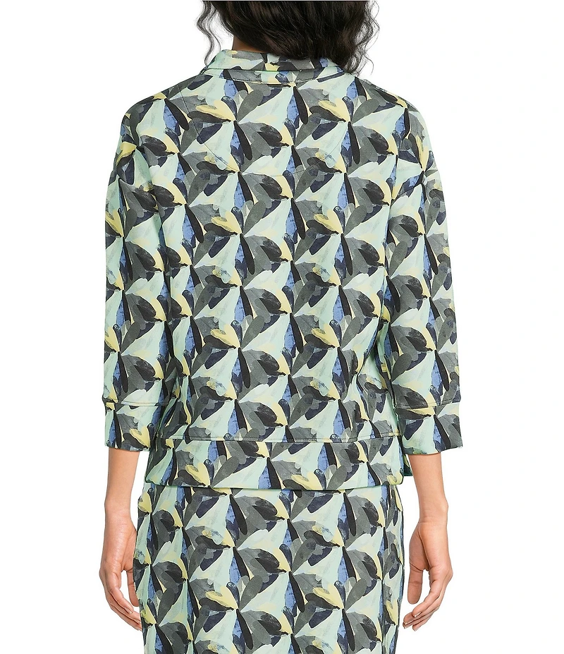 Kinesis Printed Quarter-Zip Mock Neck 3/4 Sleeve Coordinating Pullover