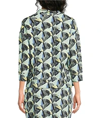 Kinesis Printed Quarter-Zip Mock Neck 3/4 Sleeve Coordinating Pullover