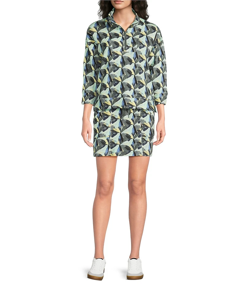 Kinesis Printed Quarter-Zip Mock Neck 3/4 Sleeve Coordinating Pullover