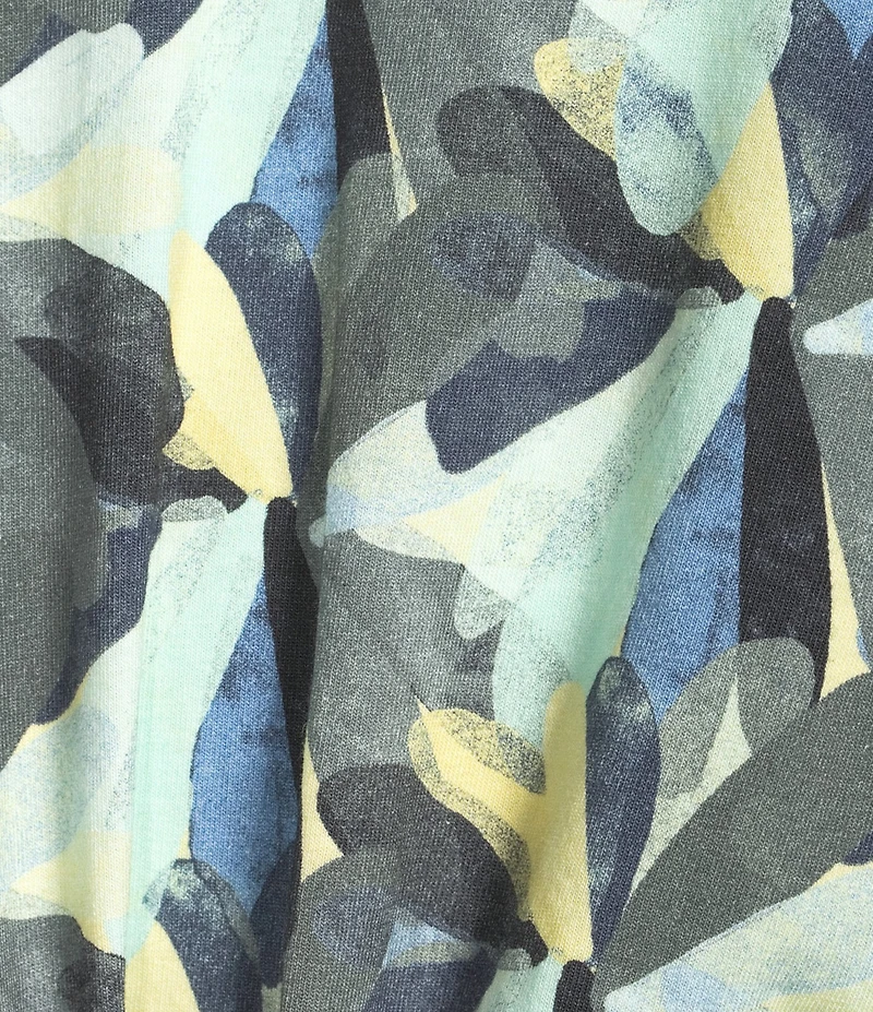 Kinesis Printed V-Neck 3/4 Sleeve Twist Front Pointelle Top