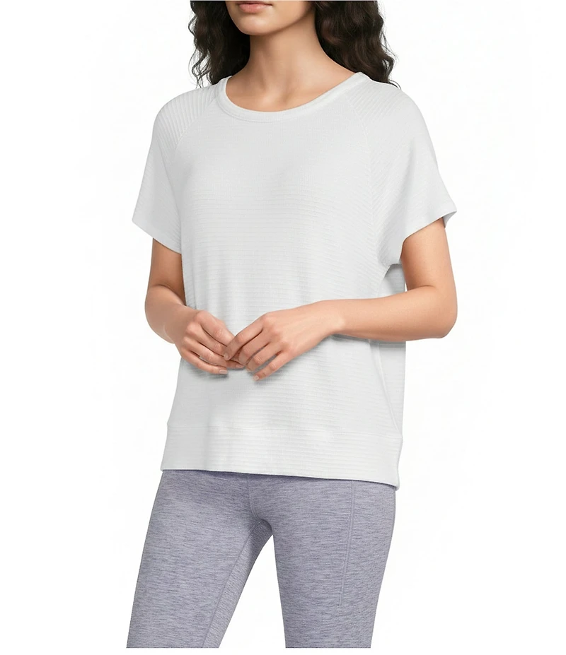 Kinesis Solid Crew Neck Short Sleeve Drape Back Top