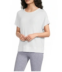 Kinesis Solid Crew Neck Short Sleeve Drape Back Top