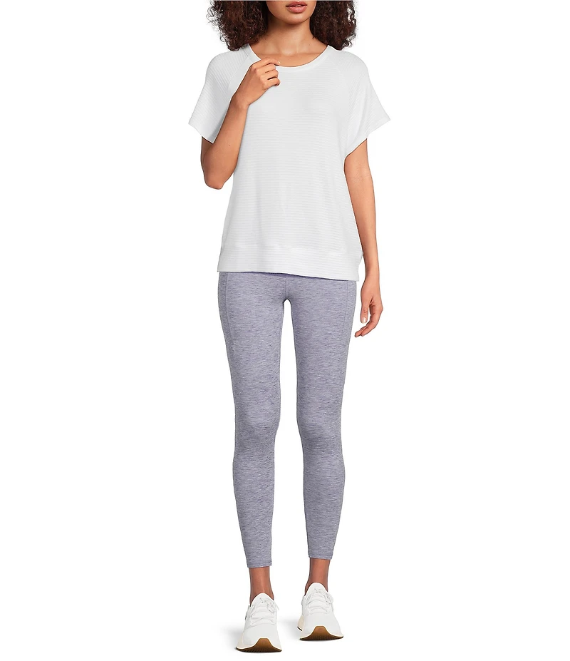 Kinesis Solid Crew Neck Short Sleeve Drape Back Top