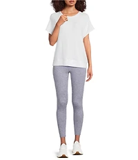 Kinesis Solid Crew Neck Short Sleeve Drape Back Top