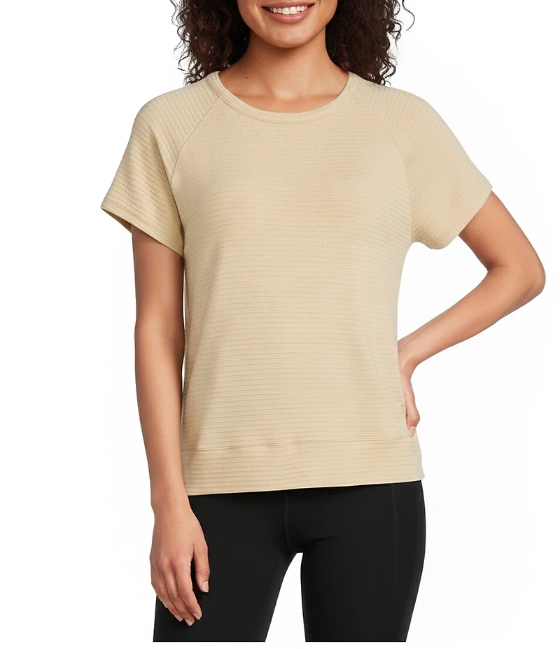 Kinesis Solid Crew Neck Short Sleeve Drape Back Top