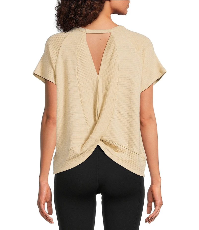 Kinesis Solid Crew Neck Short Sleeve Drape Back Top