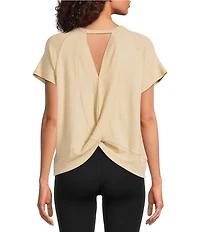 Kinesis Solid Crew Neck Short Sleeve Drape Back Top