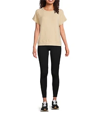 Kinesis Solid Crew Neck Short Sleeve Drape Back Top