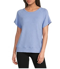 Kinesis Solid Crew Neck Short Sleeve Drape Back Top