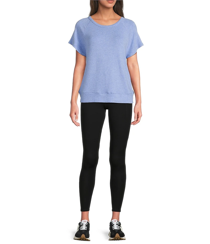 Kinesis Solid Crew Neck Short Sleeve Drape Back Top