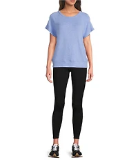 Kinesis Solid Crew Neck Short Sleeve Drape Back Top