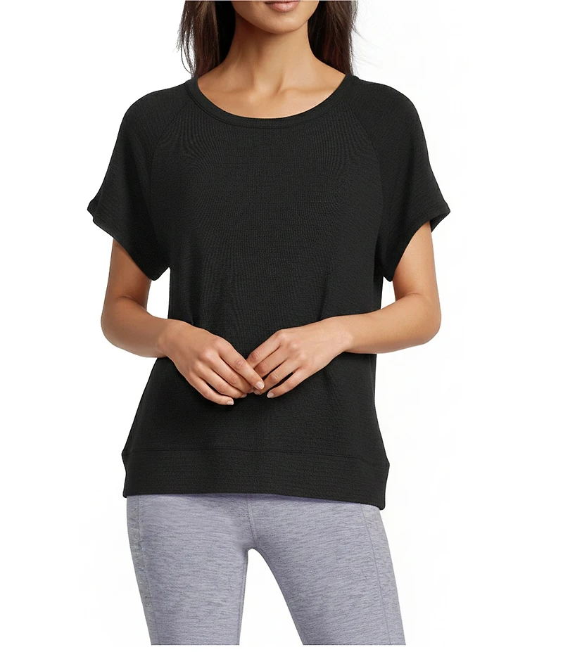 Kinesis Solid Crew Neck Short Sleeve Drape Back Top