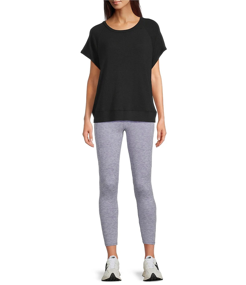 Kinesis Solid Crew Neck Short Sleeve Drape Back Top