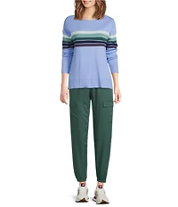 Kinesis Stripe Print Crew Neck Long Sleeve Sweater