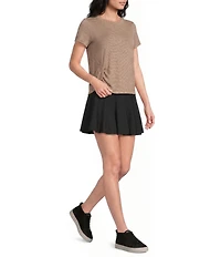 Kinesis Stripe Print Crew Neck Short Sleeve Ruched Detail Tee