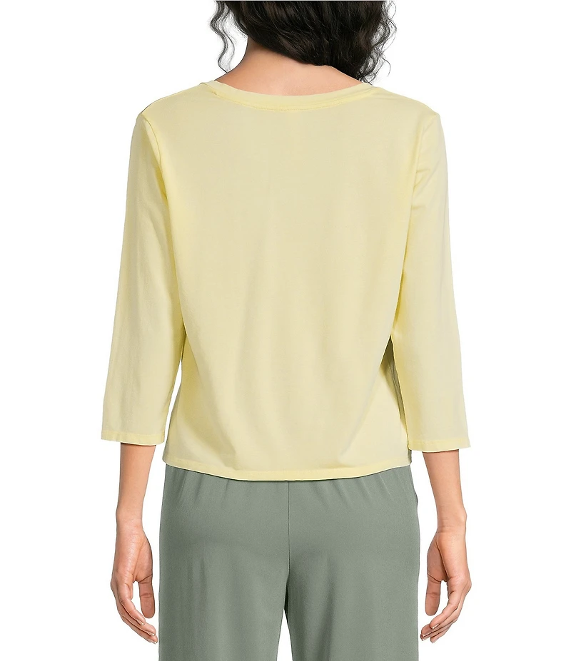 Kinesis V-Neck 3/4 Sleeve Twist Front Pointelle Top