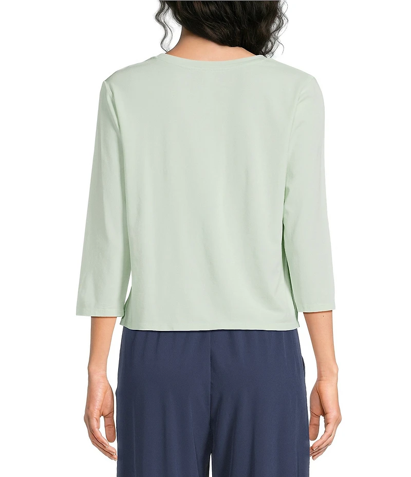 Kinesis V-Neck 3/4 Sleeve Twist Front Pointelle Top