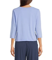 Kinesis V-Neck 3/4 Sleeve Twist Front Pointelle Top