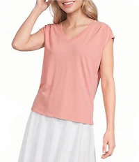 Kinesis V-Neck Short Sleeve Shirred Shoulder Top