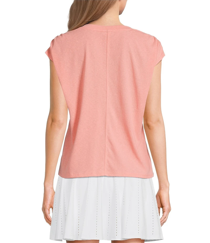 Kinesis V-Neck Short Sleeve Shirred Shoulder Top