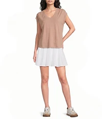 Kinesis V-Neck Short Sleeve Shirred Shoulder Top