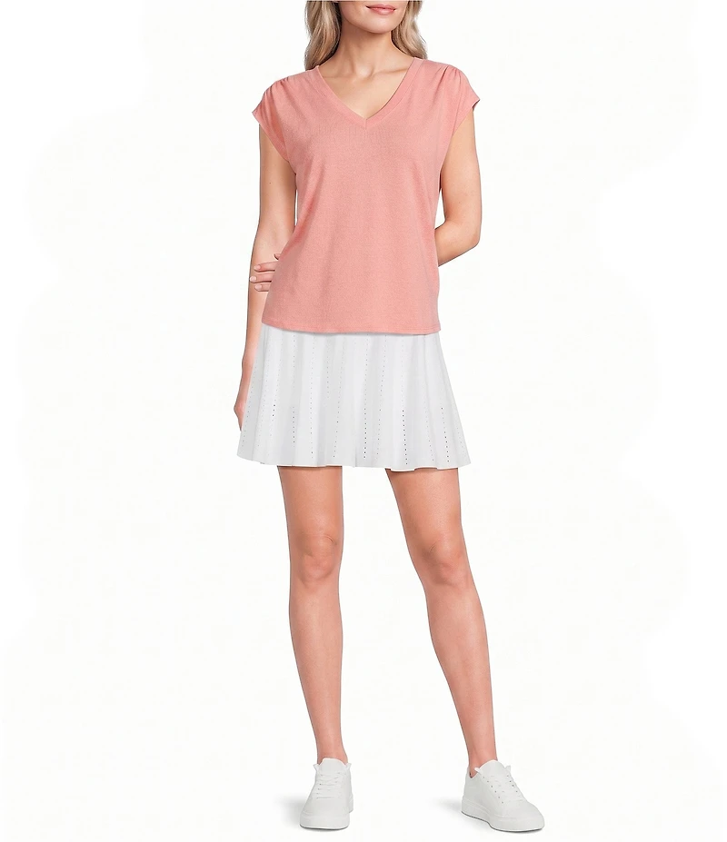 Kinesis V-Neck Short Sleeve Shirred Shoulder Top