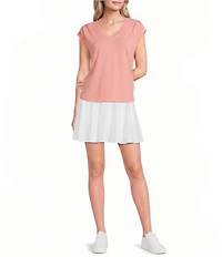 Kinesis V-Neck Short Sleeve Shirred Shoulder Top