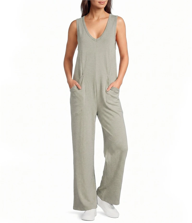 Kinesis V-Neck Sleeveless Wide Leg Jumpsuit